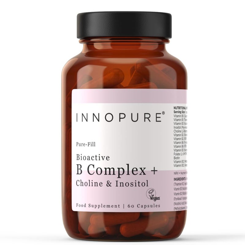 INNOPURE Bioactive Vitamin B Complex with L-Methylfolate + Inositol and Choline Clean Label (Pure-Fill) High Strength Methylated B Vitamins, 1 Capsule per Day, 60 Capsules